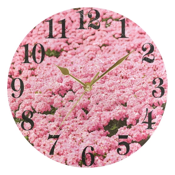 Oriental Cherry Bloom Everywhere Round Wall Clock Battery Operated Silent Non-Ticking Bedroom Office Kitchen Home School Decor 10"(Gold)