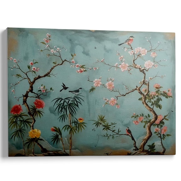 Wallume Store Oriental Cherry Blossom & Bird Art Traditional Floral Canvas Wall Art Ready to Hang for Living Room 16x12 inch