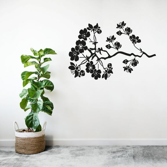 Oriental Cherry Blossom Branch Flower Japanese Plant Sakura Wall Sticker Art Decal for Girls Boys Kids Room Bedroom Nursery House Fun Home Decor Stickers Wall Art Vinyl Decoration Size (22x30 inch)