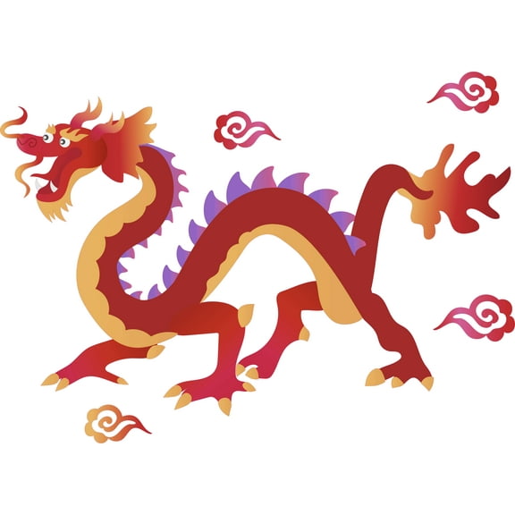 Oriental Chinese Red Dragon Roaring Vinyl Wall Decal - Mythical Beast of Ancient Imperial China Artwork Wall Decor - 20" x 14"