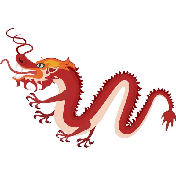 Oriental Chinese Red Dragon Roaring Vinyl Wall Decal - Mythical Beast of Ancient Imperial China Soaring in the Sky Artwork Wall Decor - 20" x 14"