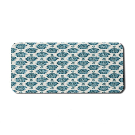 Oriental Computer Mouse Pad, Floral Theme Hand Drawn Lilies in Bluish Paisley Pattern on Plain Background, Rectangle Non-Slip Rubber Mousepad X-Large, 35" x 15", Dark Teal Ivory, by Ambesonne