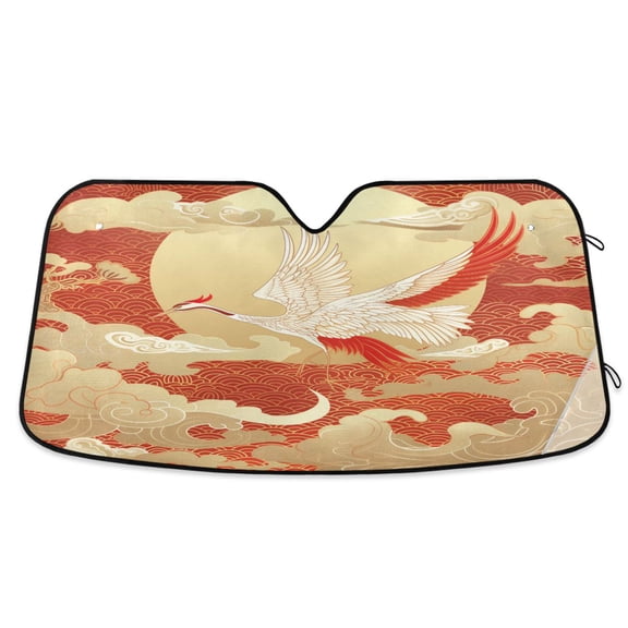 Oriental Crane Bird Flying Car Windshield Sun Shade Foldable Car Front Window Visor Heat and UV Protection 53x23.5