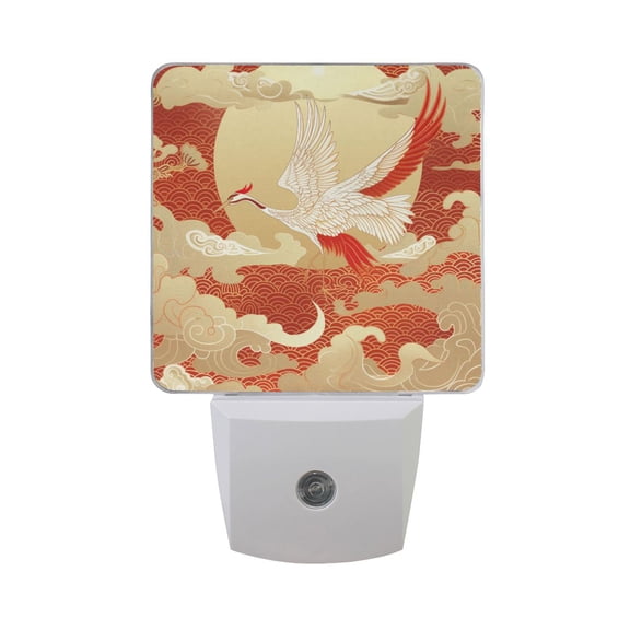 Oriental Crane Bird Flying Night Light 2 Pack LED Nightlight Plug into Wall Dusk to Dawn Sensor Soft White