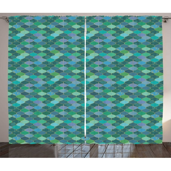 Ambesonne Oriental Curtains 2 Panel Set, Grunge Art Moroccan Grid, 108" x 63", Multicolor