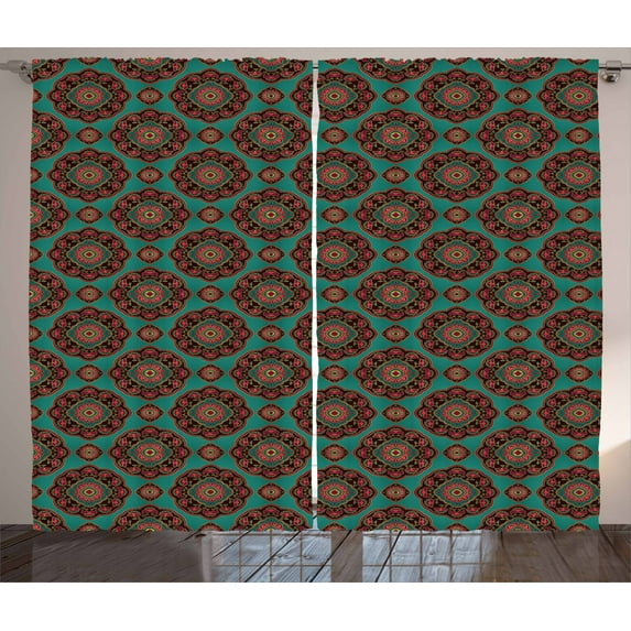 Ambesonne Oriental Curtains 2 Panel Set, Floral Mandala Motifs, 108" x 84", Multicolor