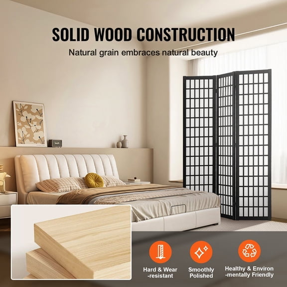 Oriental Decorative Folding Screen, 3-Panel Wooden Room Divider for Home Interior, Office Partition and Restaurant Decoration