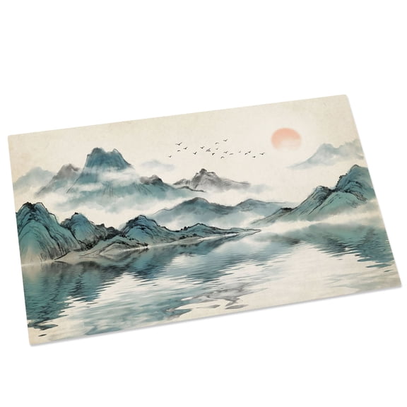 Oriental Door Mat 16x24 Inch Traditional Ethnic Art Chinese Landscape Ink Painting Entryway Rug with Non-Slip Rubber, Front Door Mat Indoor Floor Mats for Living Room Bathroom Bedroom Home Office