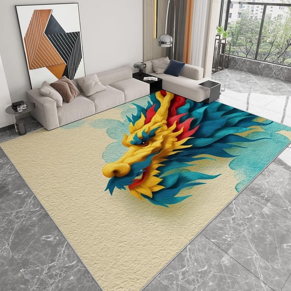 Oriental Dragon Area Rugs, Ink Painting Dragon Stripes Carpet, Washable Non Slip Low Pile Soft Rug for Living Room Dining Room Entryway Decor Mat 2x3ft