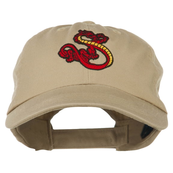Oriental Dragon Embroidered Washed Cap - Khaki OSFM