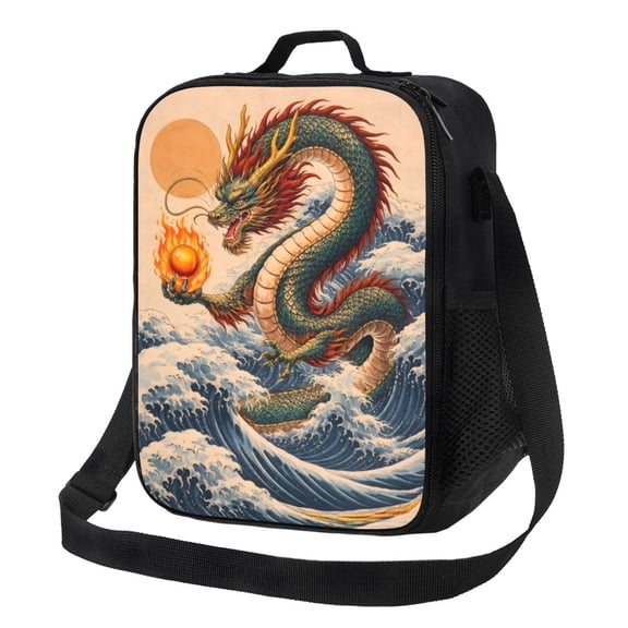 Oriental Dragon Lunch Bag Insulated Thermal Lunch Box with Shoulder Strap & Handle for Women and Men