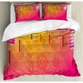 thumbnail image 1 of Oriental Duvet Cover Set, Abstract Eastern New Year Festivities Handmade Cultures China Floral Background, Decorative 3 Piece Bedding Set with 2 Pillow Shams, Calking Size, Fuchsia, by Ambesonne, 1 of 3