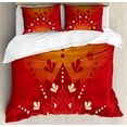 thumbnail image 1 of Oriental Duvet Cover Set, Floral Motifs in Style of Southern Culture Oriental Cultural Vibes, Decorative 3 Piece Bedding Set with 2 Pillow Shams, Calking Size, Ruby Vermilion, by Ambesonne, 1 of 3
