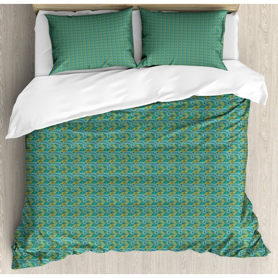 Oriental Duvet Cover Set King Size, Geometric Motifs in Colorful Paisley Pattern and Traditional Floral Ornaments, Decorative 3 Piece Bedding Set with 2 Pillow Shams, Multicolor, by Ambesonne