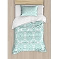 thumbnail image 1 of Oriental Duvet Cover Set, Mandala Oriental Image with Ivy Swirl Lace Like Detailed Art Print, Decorative 2 Piece Bedding Set with 1 Pillow Shams, Twin Size, Aqua and White, by Ambesonne, 1 of 3