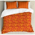 thumbnail image 1 of Oriental Duvet Cover Set, Swirly Paisley Leaves Flower Curly Branches Bohemian Blooms Motif, Decorative 3 Piece Bedding Set with 2 Pillow Shams, King Size, Magenta Orange, by Ambesonne, 1 of 3