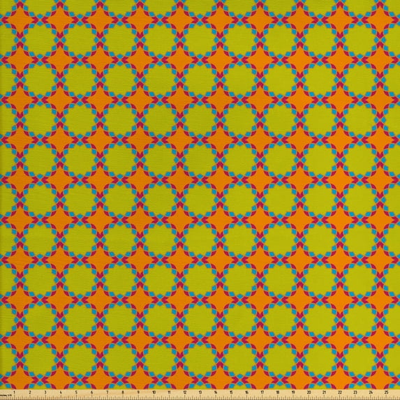 Ambesonne Oriental Fabric by the Yard Upholstery, Vibrant Floral Rounds Art, 3 Yards, Yellow Green Orange