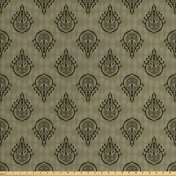 Ambesonne Oriental Fabric by the Yard Upholstery, Traditional Antique Art, 2 Yards, Green Dark Tan