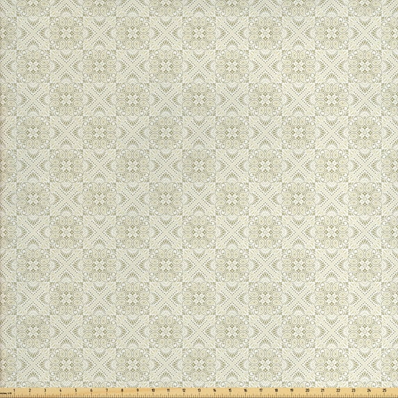 Ambesonne Oriental Fabric by the Yard Upholstery, Paisley Inspired Pattern, 10 Yards, Grey Yellow Dark Tan