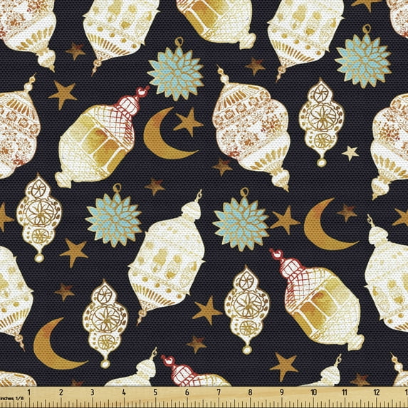 Ambesonne Oriental Fabric by the Yard Upholstery, Traditional Bohemian Stars, 1 Yard, Charcoal Grey and Multicolor