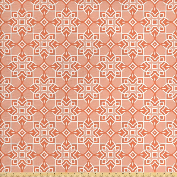 Ambesonne Oriental Fabric by the Yard Upholstery, Traditional Ottoman Ornate, 10 Yards, Burnt Sienna Peach White