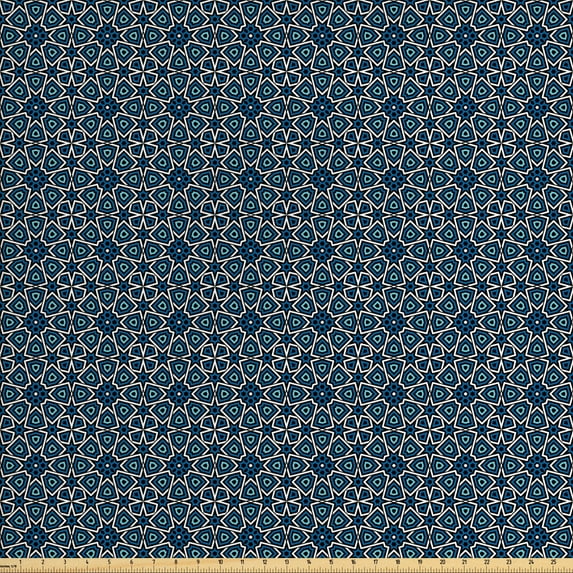 Ambesonne Oriental Fabric by the Yard Upholstery, Motif, 10 Yards, Turquoise Dark Blue