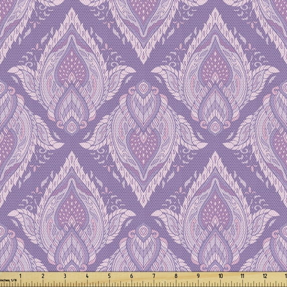 Ambesonne Oriental Fabric by the Yard Upholstery, Ornamental Boho Design, 3 Yards, Mauve Pale Mauve