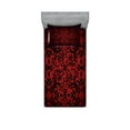 thumbnail image 1 of Oriental Fitted Sheet & Pillow Sham Set, Mandala Inspired Curly Flowers and Leaves Details Frame Illustration, Decorative Printed 4 Piece Bedding Decor Set, Twinxl, Vermilion and Black, by Ambesonne, 1 of 3