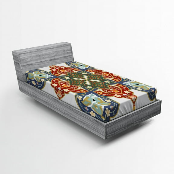 Ambesonne Oriental Fitted Sheet, Turkish Ottoman, Twin XL Size, Cadet Blue Turquoise