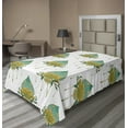 thumbnail image 1 of Oriental Flat Sheet, Repetitive Pattern of Asian Lotus Flowers Dark Yellow and Dark Seafoam Tones, Soft Comfortable Top Sheet Decorative Bedding 1 Piece, 6 Sizes, White Multicolor, by Ambesonne, 1 of 1