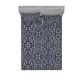 thumbnail image 1 of Oriental Floral Fitted Sheet & Pillow Sham Set, Damask Pattern of Flowers and Leaves Ethnic Symmetry Boho, Decorative Printed 3 Piece Bedding Decor, Full, Charcoal Grey and Ceil Blue, by Ambesonne, 1 of 2