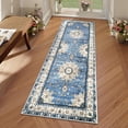 thumbnail image 1 of Oriental Floral Medallion Area Rug - 2x6 Hallway Runner Rug Blue Turkish Bedroom Throw Rug Faux Wool Non-Slip Machine Washable Low-Pile Carpet for Kitchen Laundry Living Bathroom, 1 of 8