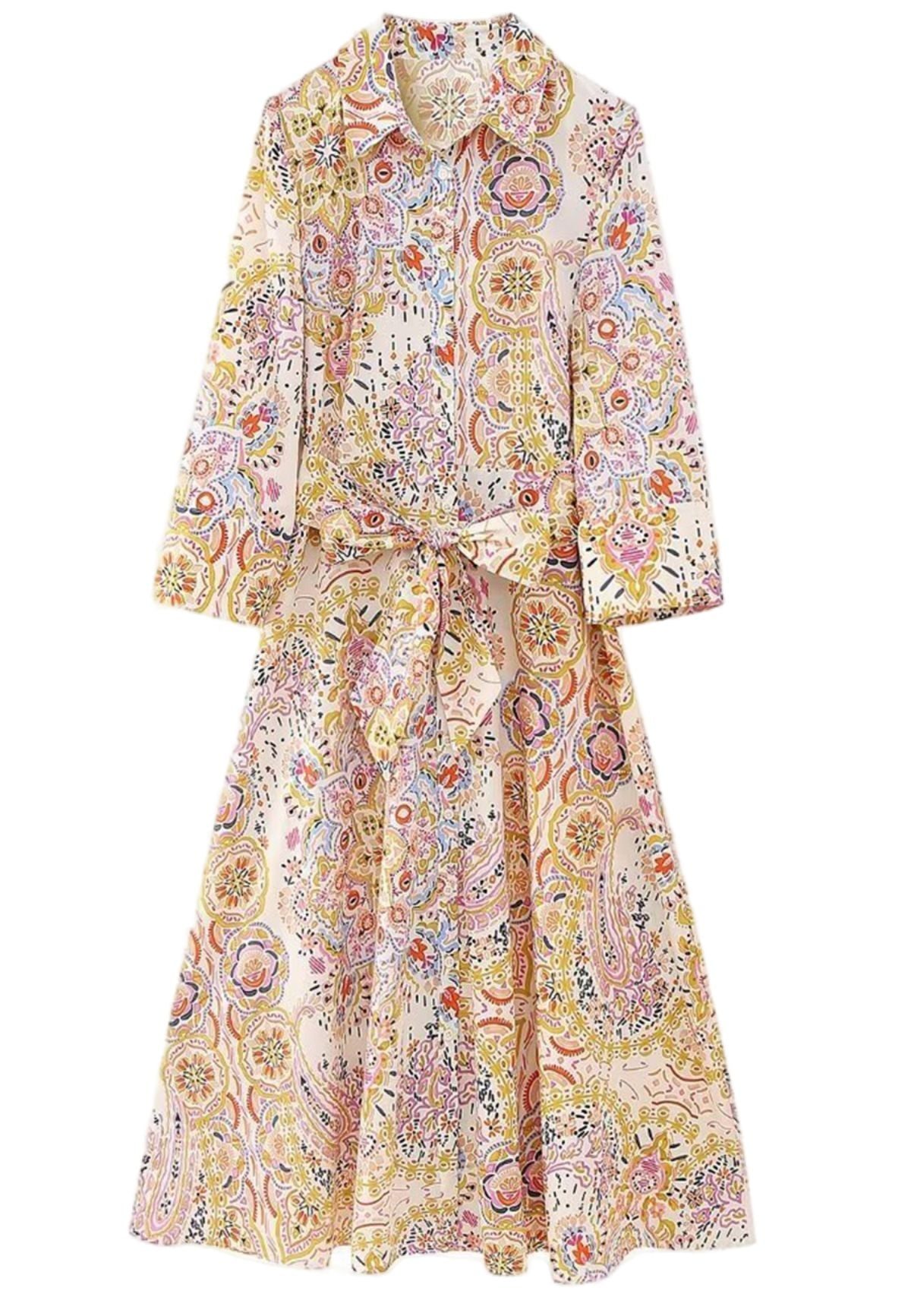 Oriental Floral Print Button Down Shirt Dress for Women - Walmart.com