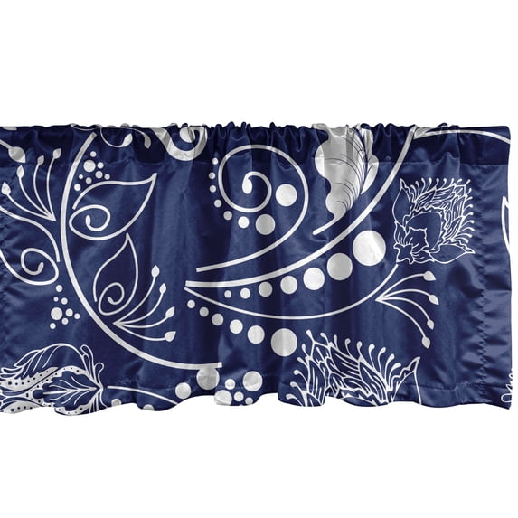 Oriental Flowers Window Valance, Chinese Artwork Inspirations Vintage Floral Pattern with Leaves, Curtain Valance for Kitchen Bedroom with Rod Pocket, 54" X 18", Dark Lavender White, by Ambesonne