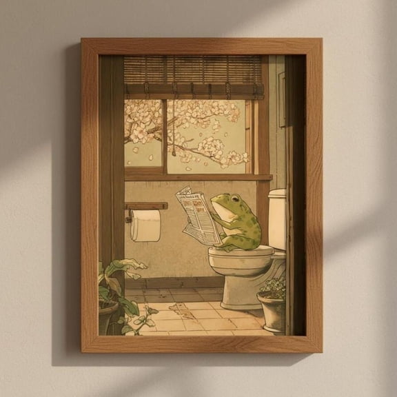Oriental Frog On The Bog - Traditional Japanese Inspired Hasui Kawase Wall Art - Hiroaki Takahashi Style Bathroom Decor, Unframed Poster Size 24x36