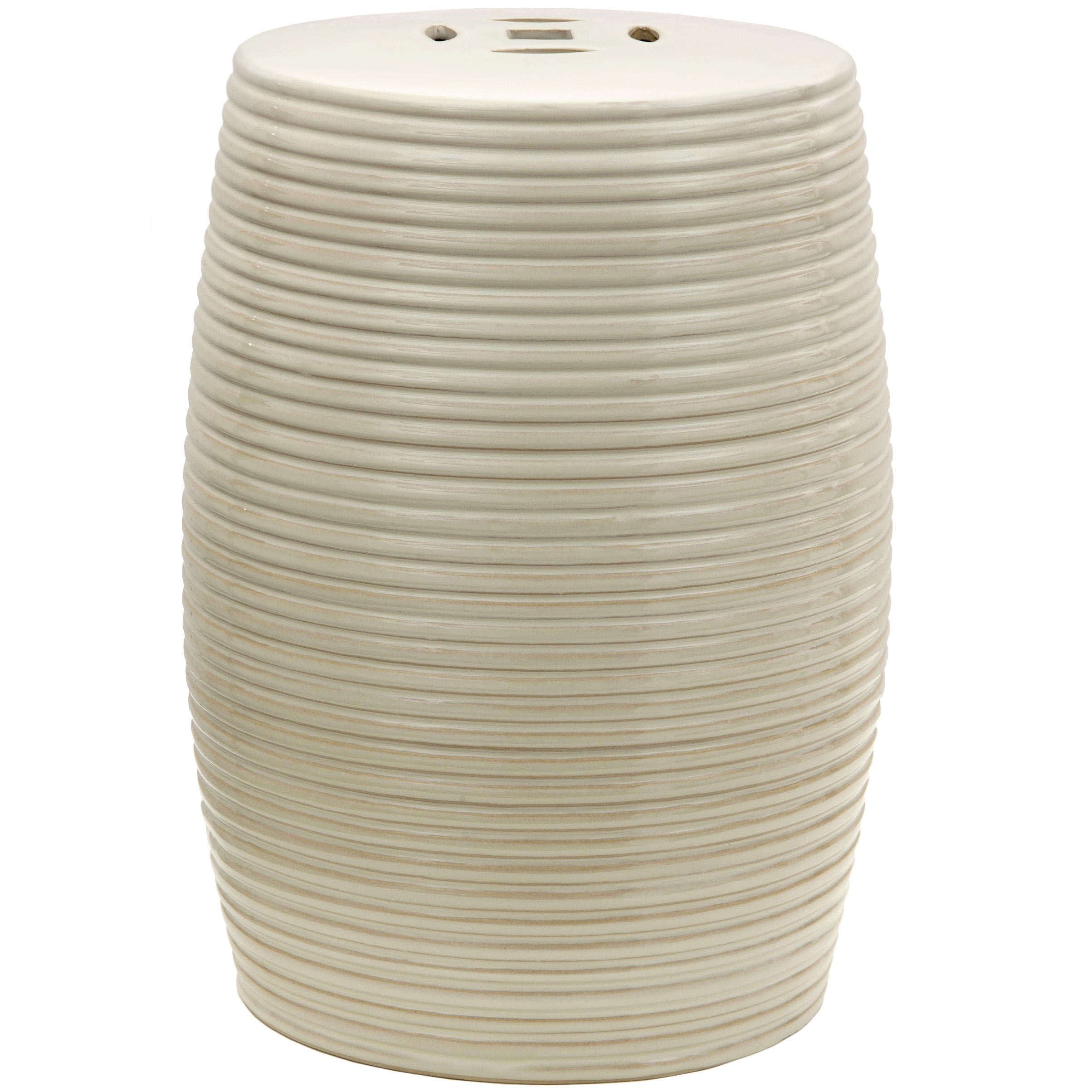 Oriental Furniture 1 8" Beige Ribbed Porcelain Garden Stool