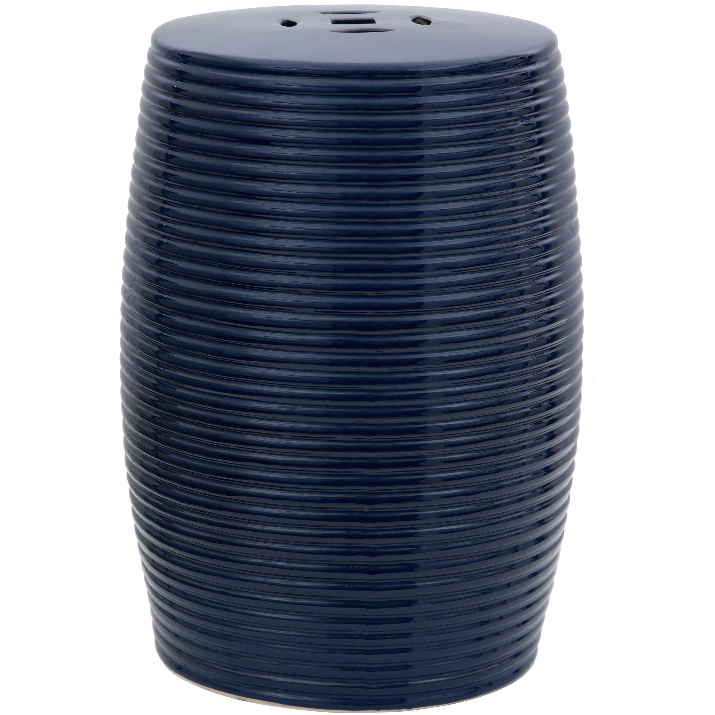 Oriental Furniture 1 8" Dark Blue Ribbed Porcelain Garden Stool