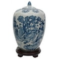 thumbnail image 1 of Oriental Furniture 11" Ladies Blue & White Porcelain Vase Jar, decorative item, end table item, 1 of 3