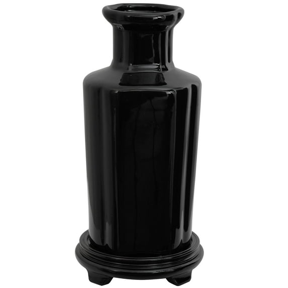 Oriental Furniture 12" Solid Black Porcelain Vase