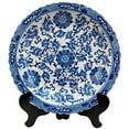 thumbnail image 1 of Oriental Furniture 14" Floral Blue & White Porcelain Plate, decorative item, end table item, living space, 1 of 3
