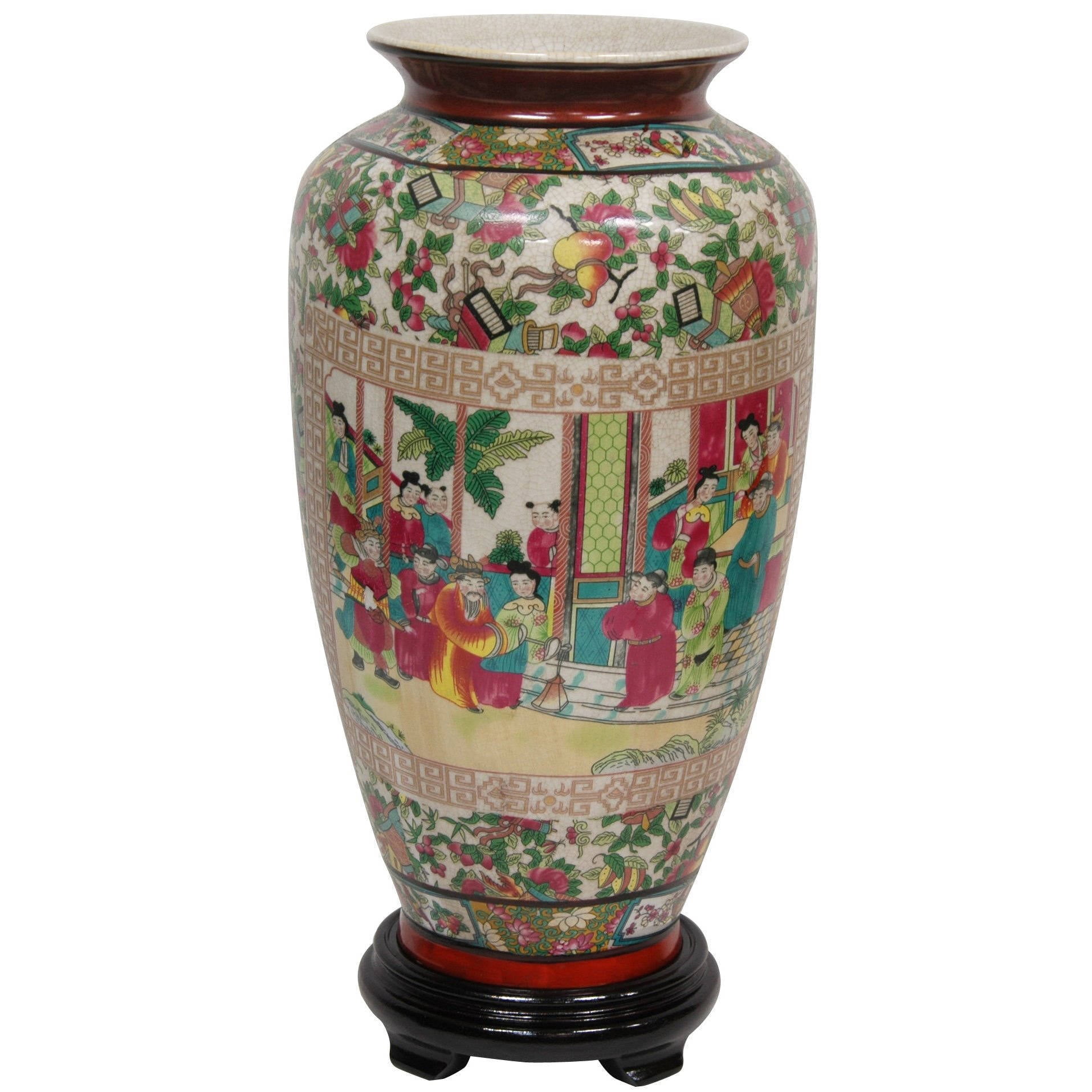 Elegant Rose Medallion 14" Porcelain Decorative Vase