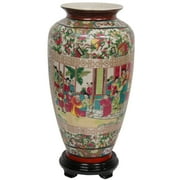 Oriental Furniture 14" Rose Medallion Porcelain Tung Chi Vase