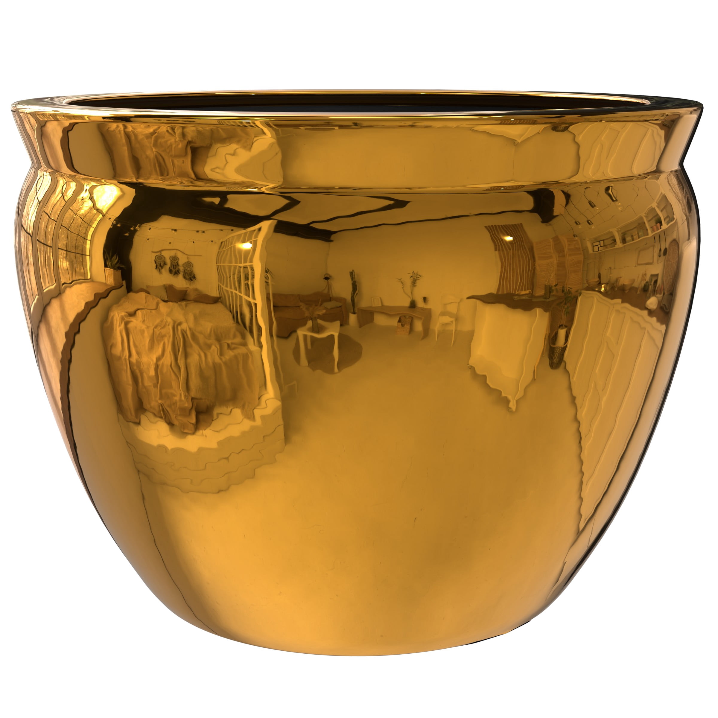 Red Lantern 14" Solid Gold Porcelain Fishbowl Planter