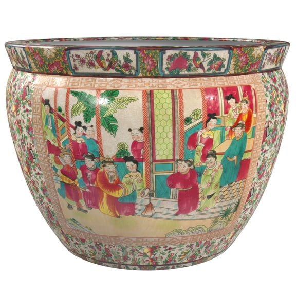 Red Lantern 16" Rose Medallion Porcelain Fishbowl Planter