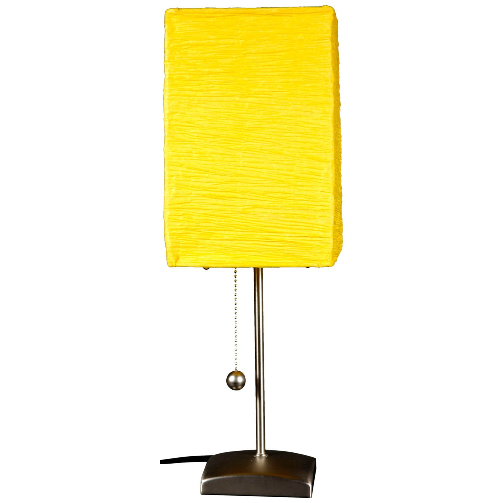 Yellow Metal Table Lamp with Crinkled Rice Paper Shade