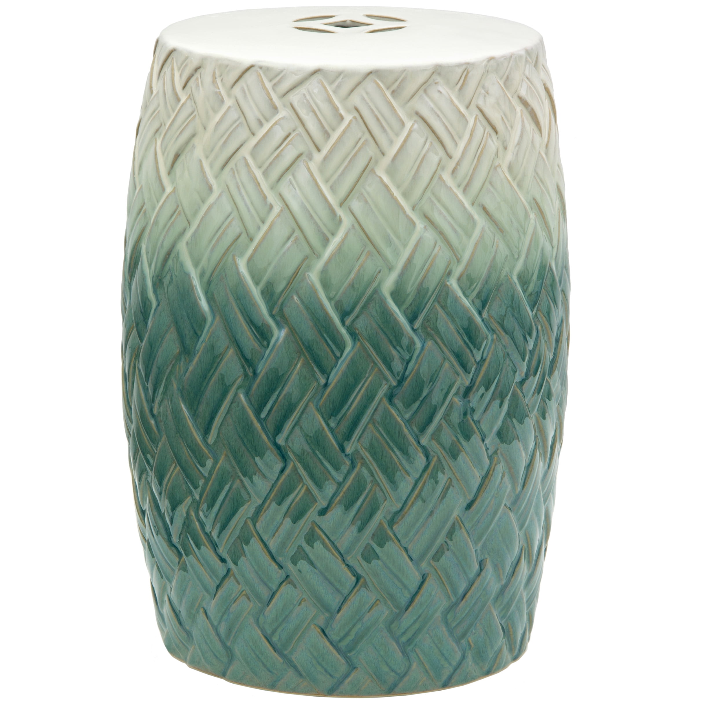 Oriental Furniture 18" Carved Woven Design Porcelain Garden Stool, Decorative Item, Oriental Design, Any Occasion, Any Room