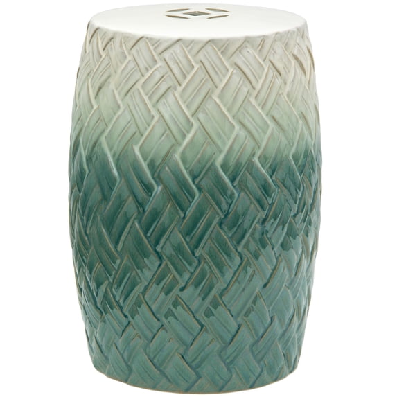 Oriental Furniture 18" Carved Woven Design Porcelain Garden Stool, Decorative Item, Oriental Design, Any Occasion, Any Room