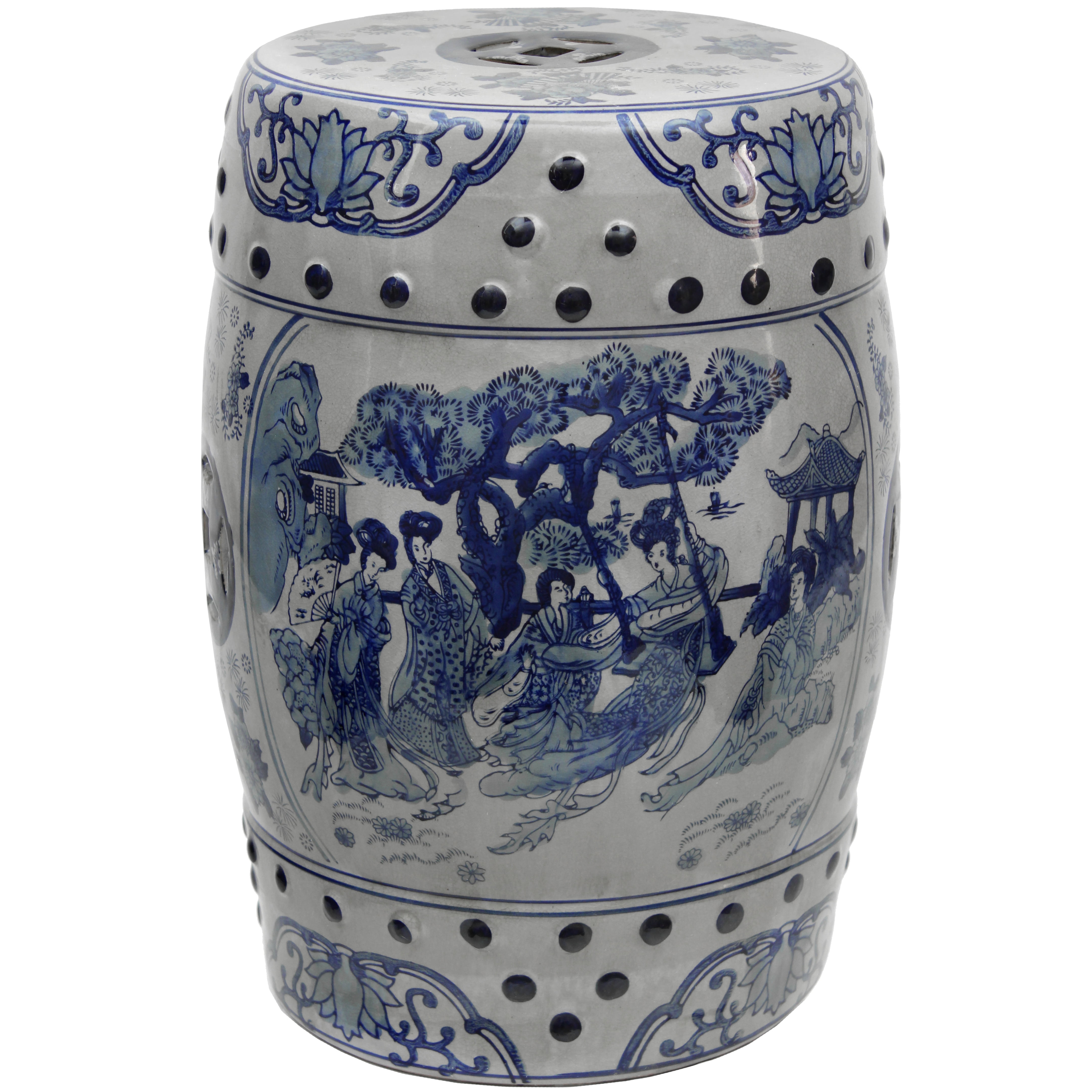 Blue white ceramic on sale stool