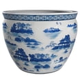 thumbnail image 1 of Red Lantern Large 18" Blue & White Landscape Porcelain Fishbowl Planter, 1 of 6