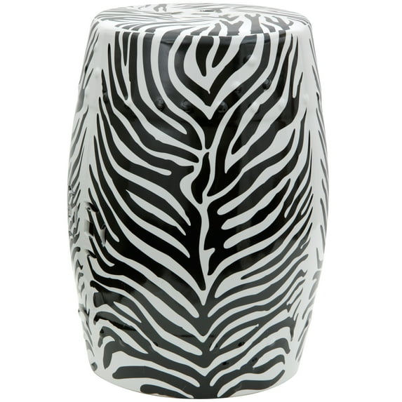 Oriental Furniture 18" Zebra Leaf Porcelain Garden Stool, oriental design, glazed, decorative item with practical use